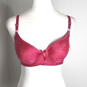 Lukasi Lace Demi Bra, Lightly Padded, Full Coverage, Rose, Size 36C, NWT